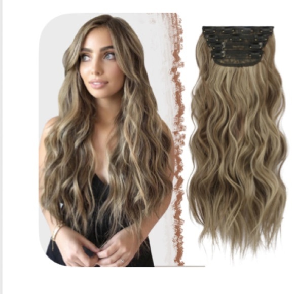 FESHFEN Clip in Hair Extensions - 20 Inch Caramel Brown Mixed Ash Blonde - Picture 4 of 4